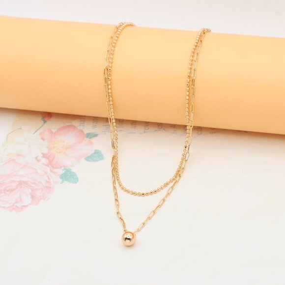 Layered Rose Gold Necklace with Ball Charm, XPNL0350 - Picture 8 of 13